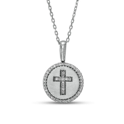 0.2 CT. T.W. Natural Diamond Frame Cross in Circle Pendant in Sterling Silver