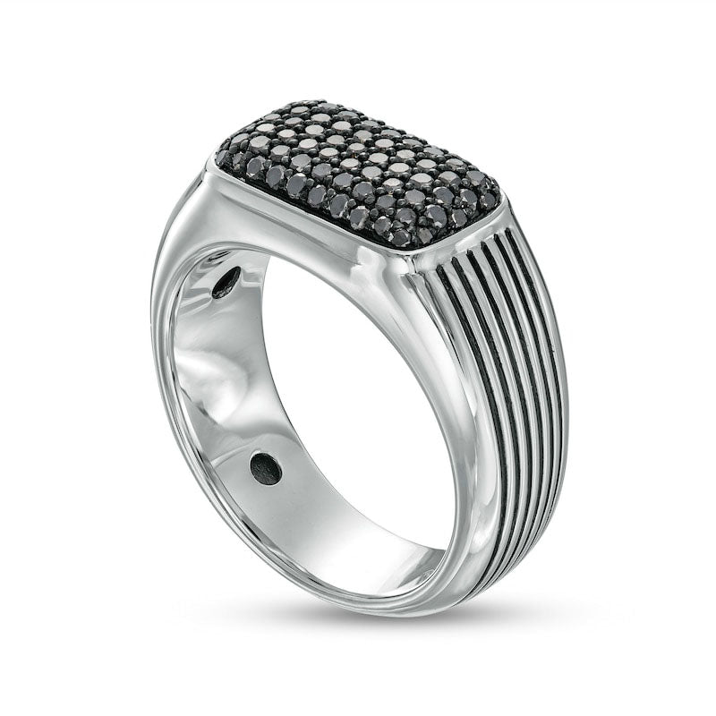 Men's 0.75 CT. T.W. Cushion Composite Black Enhanced Natural Diamond Ribbed Shank Ring in Sterling Silver and Black Rhodium