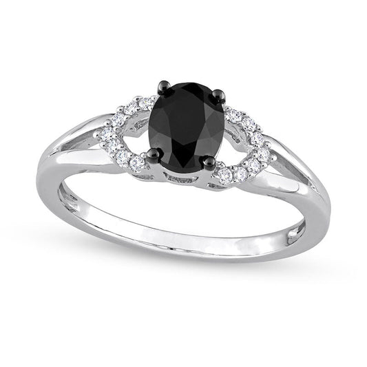 1.0 CT. T.W. Oval Black Enhanced and White Natural Diamond Split Shank Engagement Ring in Solid 14K White Gold