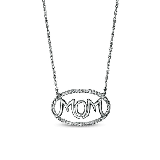 0.07 CT. T.W. Natural Diamond MOM" Oval Outline Necklace in Sterling Silver"