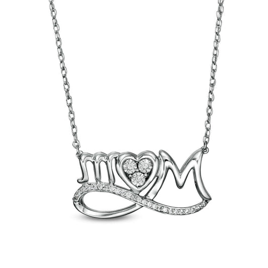 0.05 CT. T.W. Natural Diamond Looped MOM" and Heart Trio Necklace in Sterling Silver"