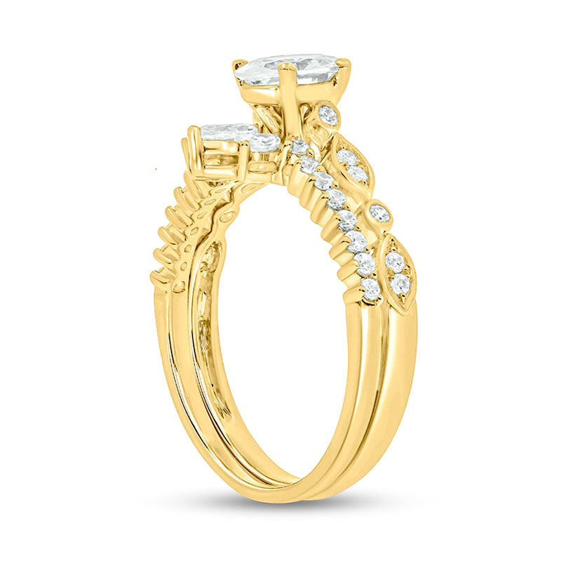 1.0 CT. T.W. Oval Natural Diamond Art Deco Bridal Engagement Ring Set in Solid 14K Gold (I/I2)