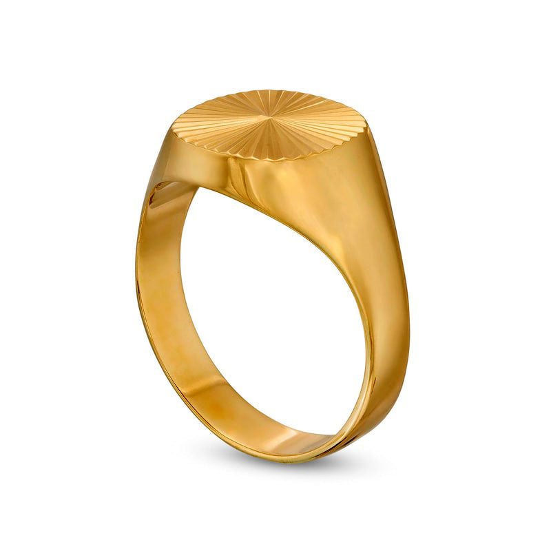 Natural Diamond-Cut Sunburst Signet Ring in Solid 10K Yellow Gold