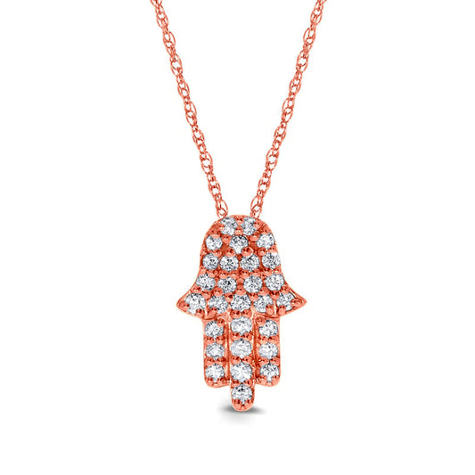 0.13 CT. T.W. Natural Diamond Hamsa Pendant in Sterling Silver with 14K Rose Gold Plate