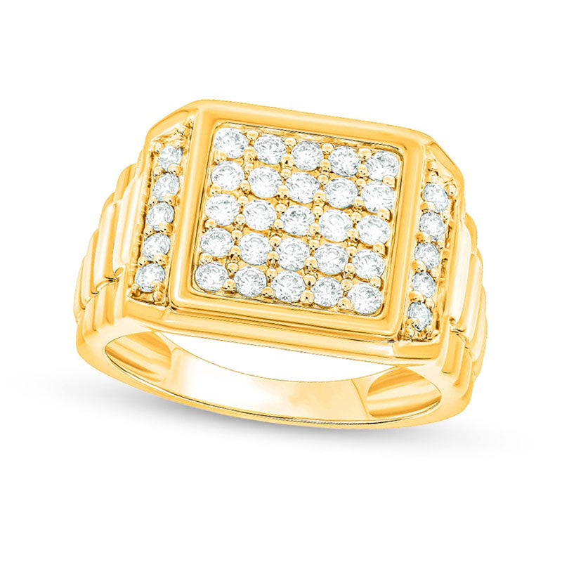 Men's 1.0 CT. T.W. Natural Diamond Square-Top Ribbed Shank Ring in Solid 10K Yellow Gold