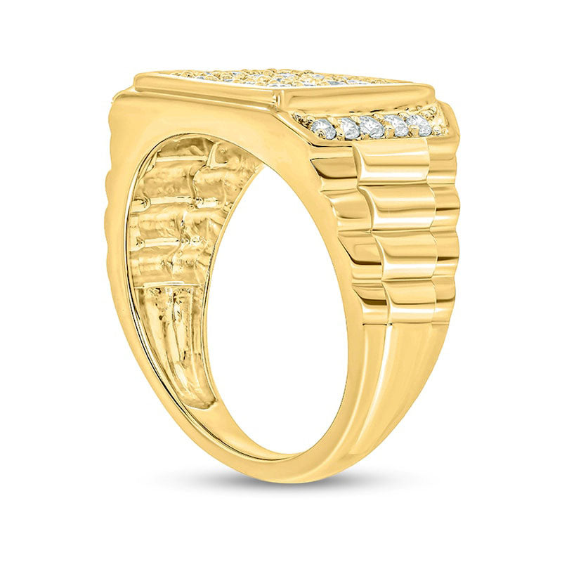 Men's 1.0 CT. T.W. Natural Diamond Square-Top Ribbed Shank Ring in Solid 10K Yellow Gold
