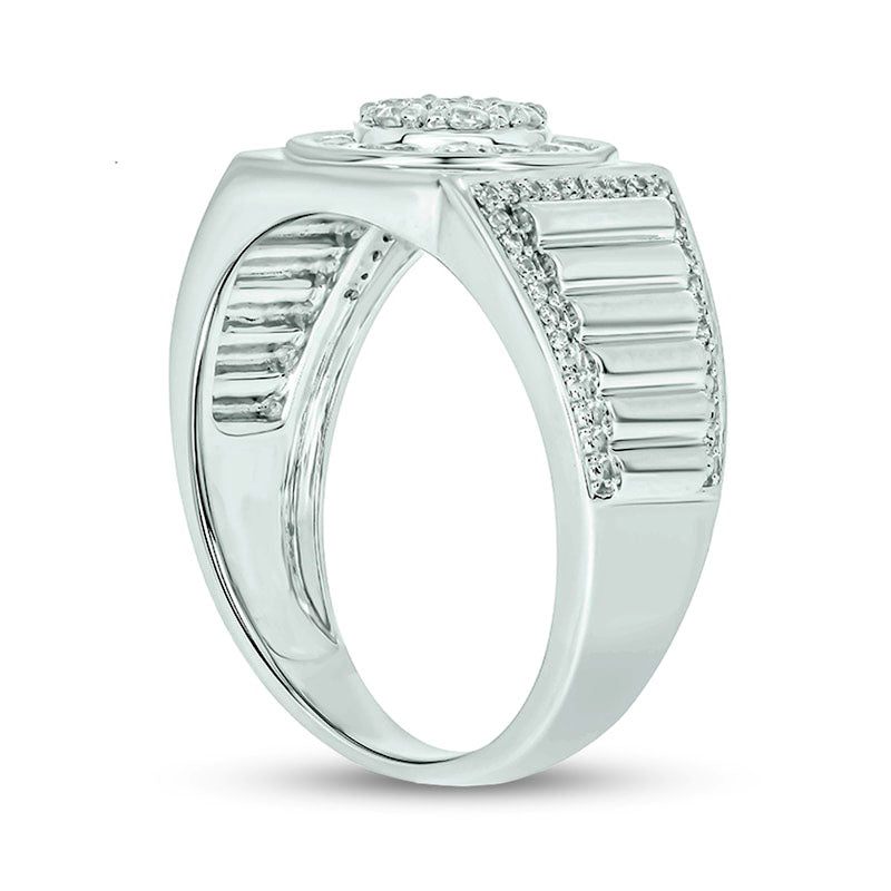 Men's 0.75 CT. T.W. Composite Natural Diamond Ribbed Shank Ring in Solid 10K White Gold