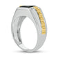Men's 8.0mm Square Onyx and Natural Diamond Accent Ribbed Shank Ring in Sterling Silver and Solid 14K Gold Plate