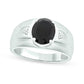Men's Oval Onyx and Natural Diamond Accent Bevelled Edge Ring in Sterling Silver