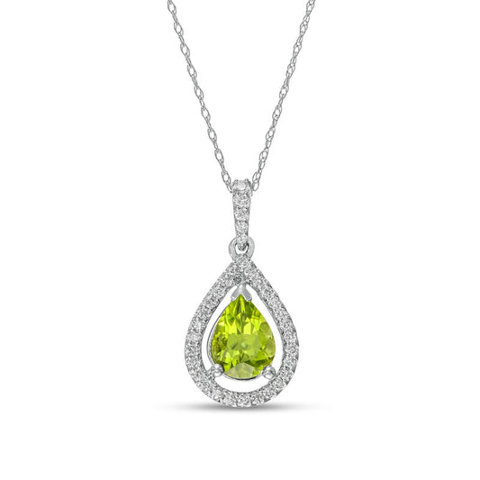 Pear-Shaped Peridot and 0.25 CT. T.W. Natural Diamond Frame Pendant in 14K White Gold