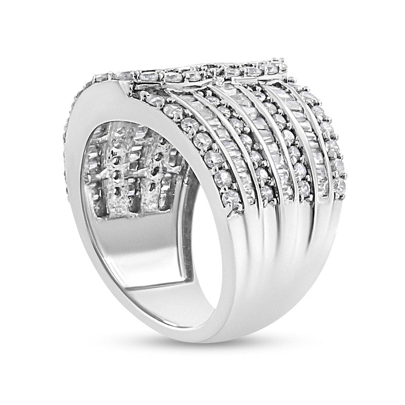 2.5 CT. T.W. Baguette and Round Natural Diamond Scallop Edge Overlay Ring in Solid 10K White Gold