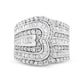 2.5 CT. T.W. Baguette and Round Natural Diamond Scallop Edge Overlay Ring in Solid 10K White Gold