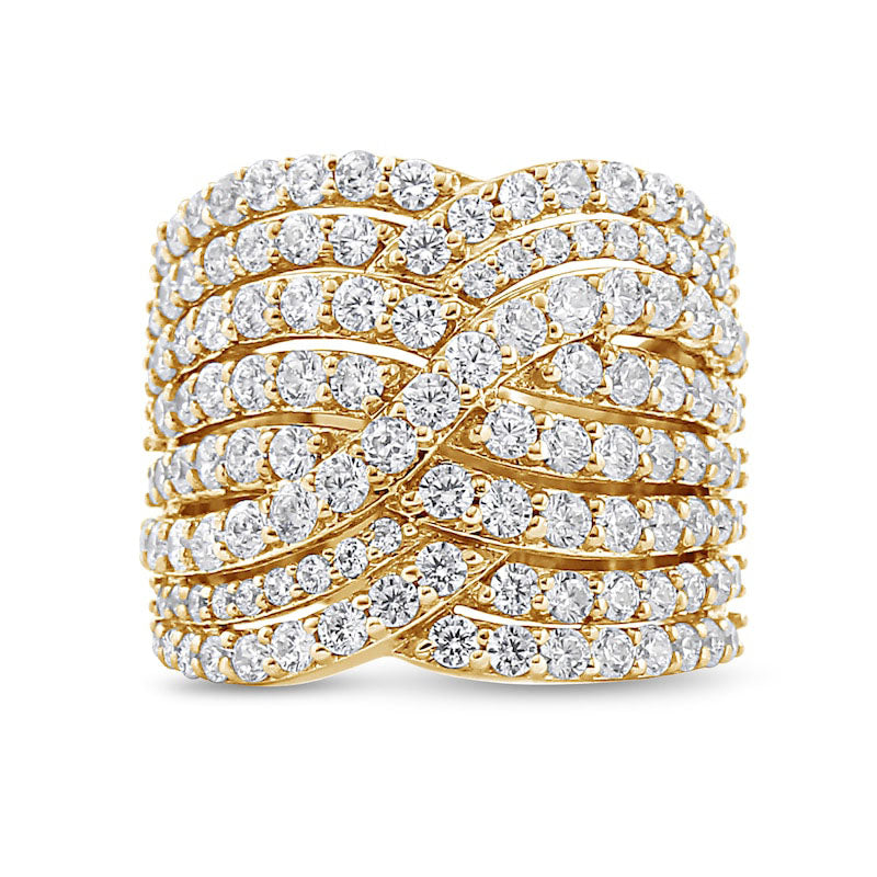 3.0 CT. T.W. Natural Diamond Multi-Row Overlay Ring in Solid 10K Yellow Gold