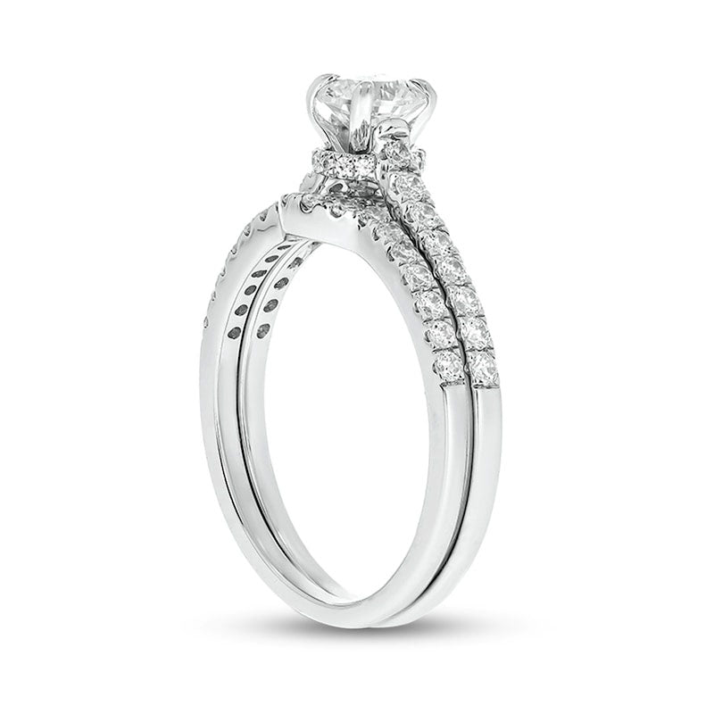 1.0 CT. T.W. Natural Diamond Bridal Engagement Ring Set in Solid 14K White Gold (I/I2)