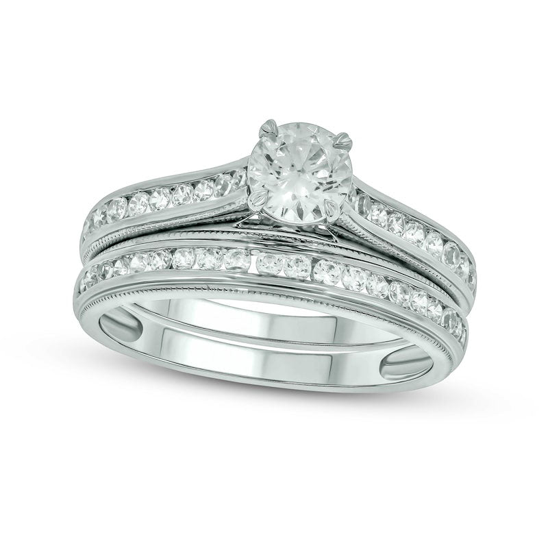 1.0 CT. T.W. Natural Diamond Antique Vintage-Style Bridal Engagement Ring Set in Solid 14K White Gold (I/I2)