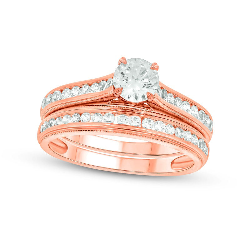 1.0 CT. T.W. Natural Diamond Antique Vintage-Style Bridal Engagement Ring Set in Solid 14K Rose Gold (I/I2)