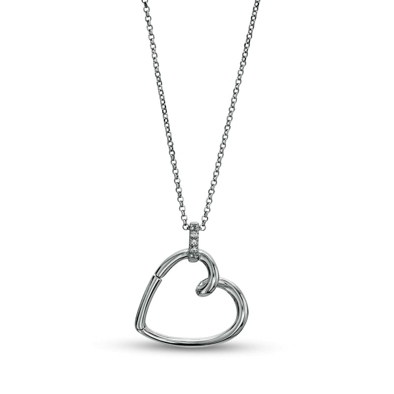 White Lab-Created Sapphire Tilted Loop Heart Drop Pendant in Sterling Silver - 20"