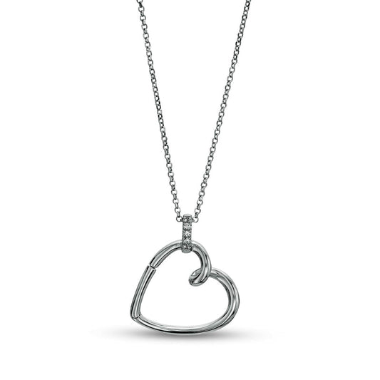 White Lab-Created Sapphire Tilted Loop Heart Drop Pendant in Sterling Silver - 20"