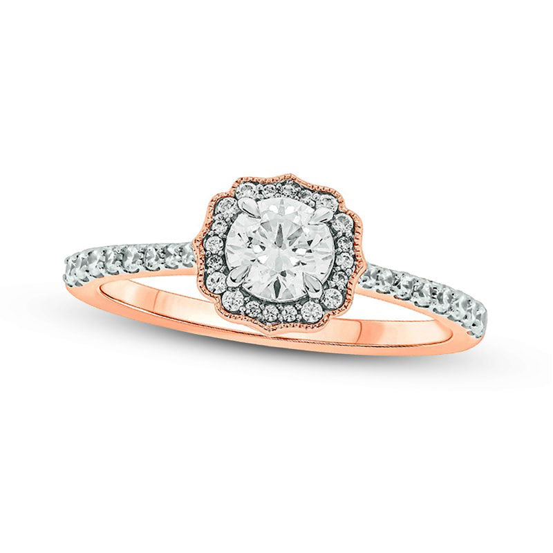 0.75 CT. T.W. Natural Diamond Frame Antique Vintage-Style Engagement Ring in Solid 14K Rose Gold (I/I2)