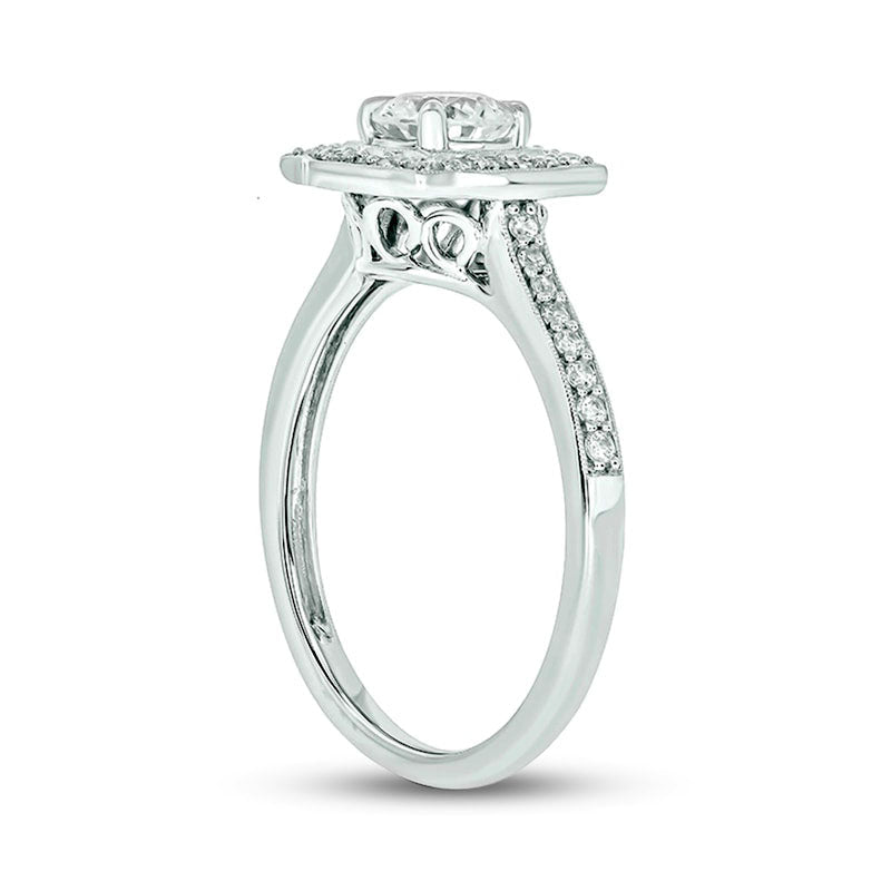 0.75 CT. T.W. Natural Diamond Cushion-Shaped Frame Antique Vintage-Style Engagement Ring in Solid 14K White Gold (I/I2)