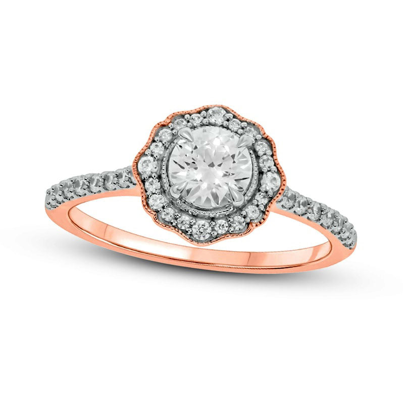 0.75 CT. T.W. Natural Diamond Frame Antique Vintage-Style Flower Engagement Ring in Solid 14K Rose Gold (I/I2)