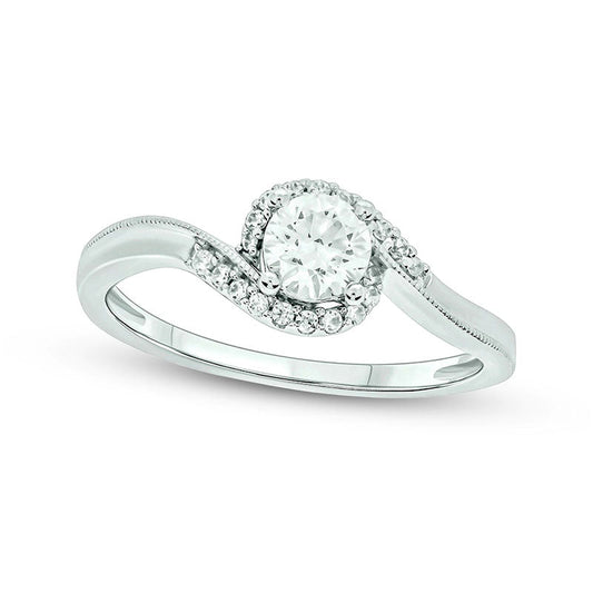 0.50 CT. T.W. Natural Diamond Antique Vintage-Style Bypass Engagement Ring in Solid 14K White Gold (I/I2)