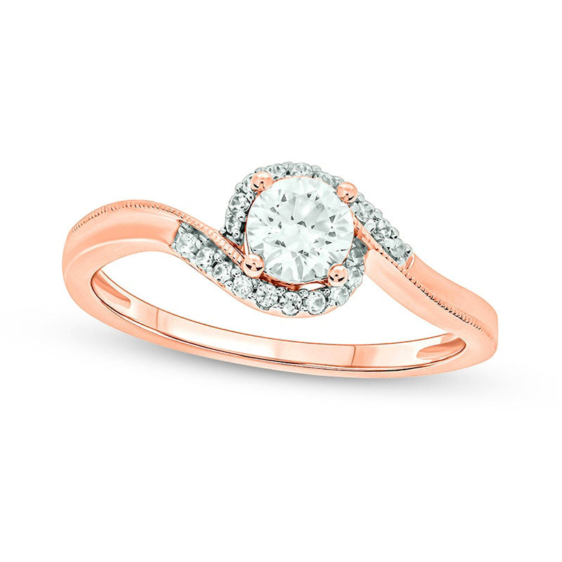 0.50 CT. T.W. Natural Diamond Antique Vintage-Style Bypass Engagement Ring in Solid 14K Rose Gold (I/I2)