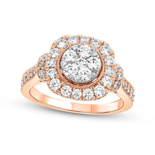 1.25 CT. T.W. Composite Cushion-Shaped Natural Diamond Frame Antique Vintage-Style Engagement Ring in Solid 10K Rose Gold
