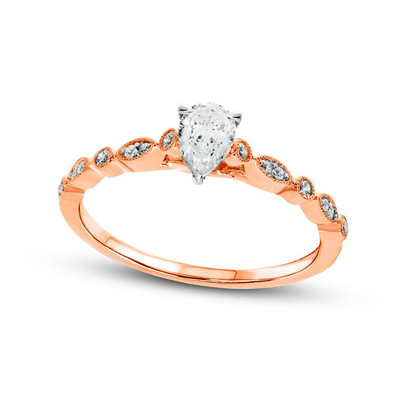 0.50 CT. T.W. Pear-Shaped Natural Diamond Antique Vintage-Style Scallop Shank Engagement Ring in Solid 10K Rose Gold (I/I2)