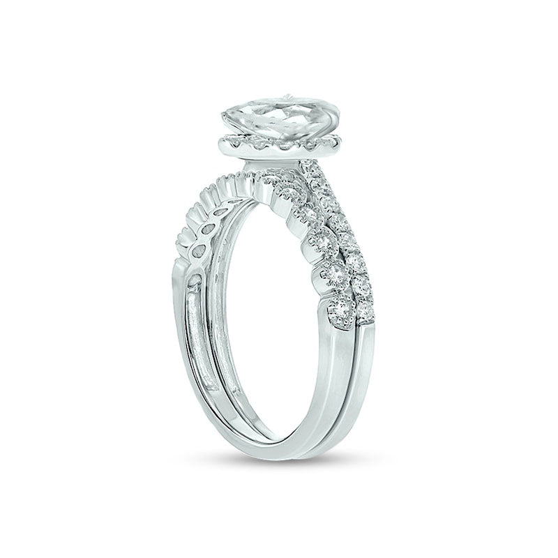 1.0 CT. T.W. Pear-Shaped Natural Diamond Frame Bridal Engagement Ring Set in Solid 14K White Gold (I/I2)