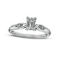 Emerald-Cut White Lab-Created Sapphire and Diamond Accent Shank Promise Ring in Sterling Silver