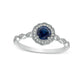 5.0mm Blue Lab-Created Sapphire and 0.10 CT. T.W. Diamond Quatrefoil Frame Art Deco Engagement Ring in Sterling Silver