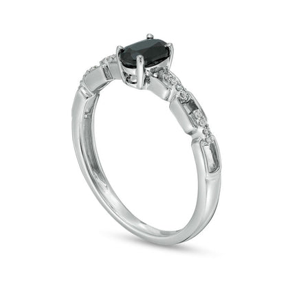 Oval Black Sapphire and 0.05 CT. T.W. Natural Diamond Chain Link Shank Engagement Ring in Sterling Silver