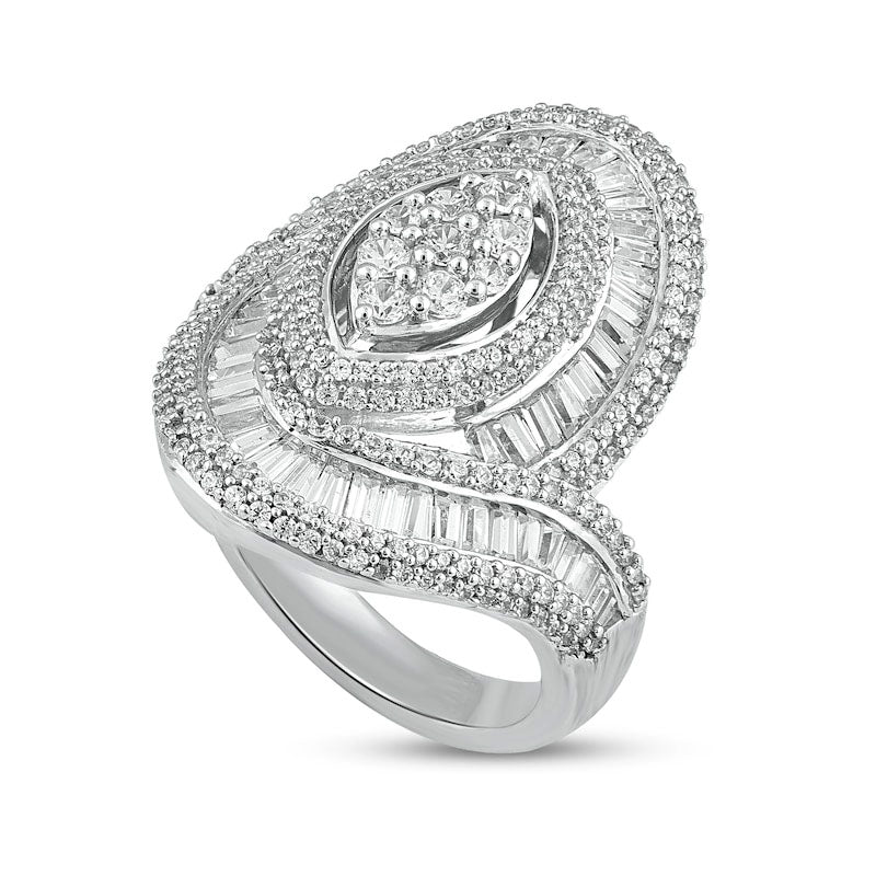 2.0 CT. T.W. Composite Marquise-Shaped Natural Diamond Multi-Row Bypass Ring in Solid 10K White Gold