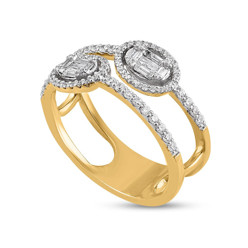 0.50 CT. T.W. Composite Double Oval Natural Diamond Frame Open Ring in Solid 10K Yellow Gold