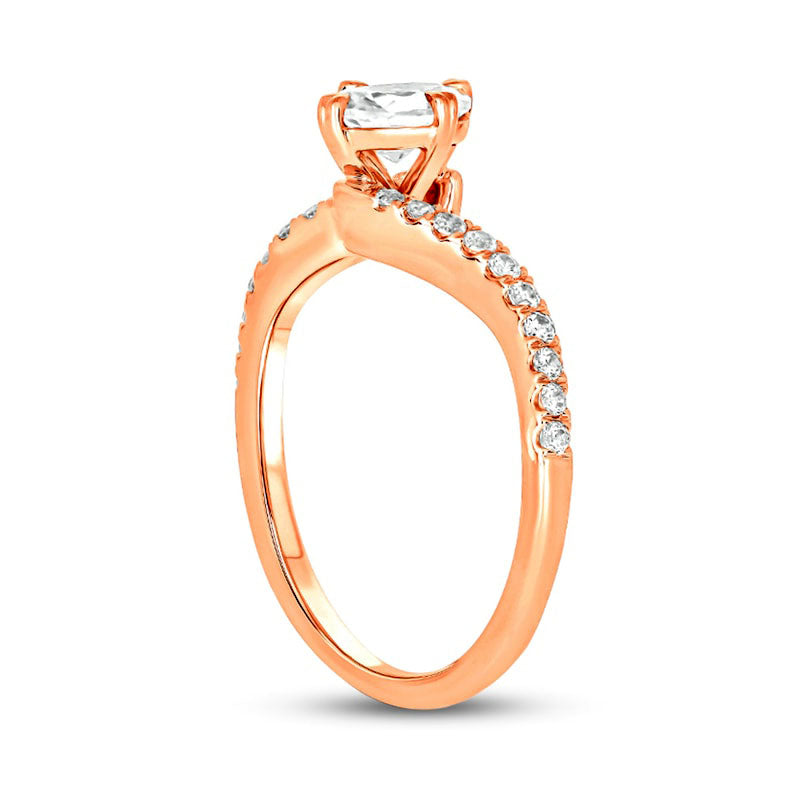 1.0 CT. T.W. Oval Natural Diamond Bypass Engagement Ring in Solid 14K Rose Gold (I/I2)