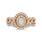 1.0 CT. T.W. Oval Natural Diamond Double Frame Twist Shank Bridal Engagement Ring Set in Solid 14K Rose Gold
