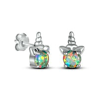 5.0mm Lab-Created Opal Solitaire Unicorn Stud Earrings in Sterling Silver