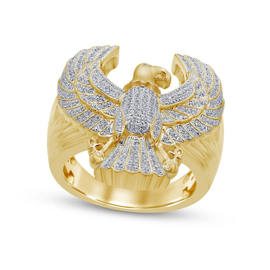 Men's 0.50 CT. T.W. Natural Diamond Flying Eagle Ribbed Shank Ring in Solid 10K Yellow Gold