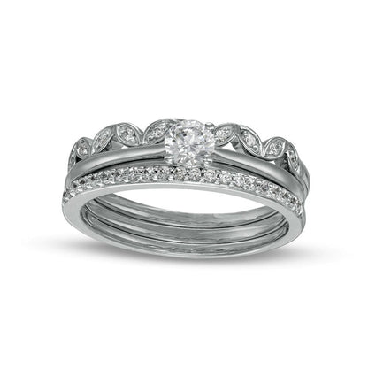 0.38 CT. T.W. Natural Diamond Alternating Leaf Three Piece Bridal Engagement Ring Set in Solid 10K White Gold (J/I3)
