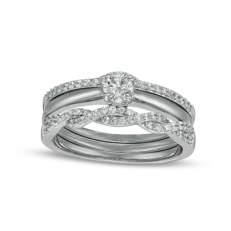 0.50 CT. T.W. Natural Diamond Twist Three Piece Bridal Engagement Ring Set in Solid 10K White Gold (J/I3)