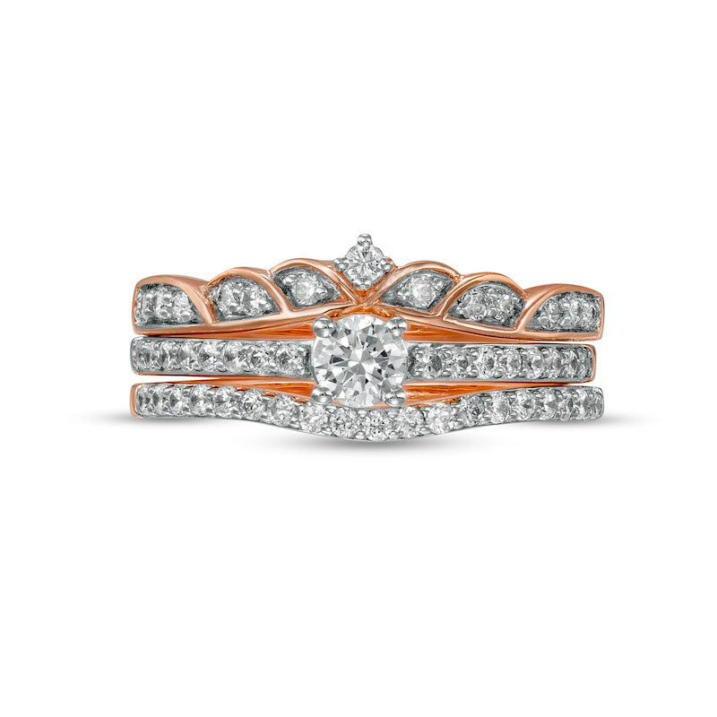 0.50 CT. T.W. Natural Diamond Antique Vintage-Style Three Piece Bridal Engagement Ring Set in Solid 10K Rose Gold (J/I3)