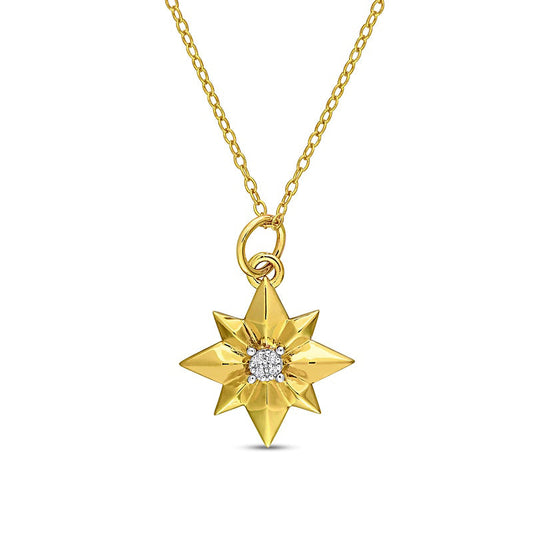 Natural Diamond Accent North Star Pendant in Sterling Silver with Yellow Rhodium