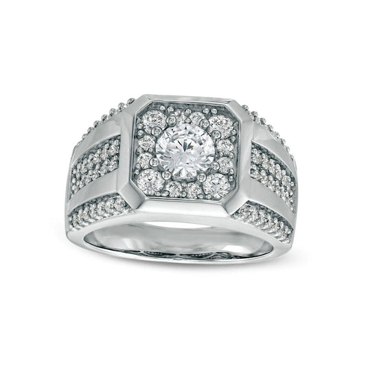 Men's 1.75 CT. T.W. Certified Lab-Created Diamond Octagonal Frame Multi-Row Ring in Solid 14K White Gold (F/SI2)