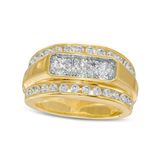 Men's 2.0 CT. T.W. Certified Lab-Created Diamond Border Three Stone Ring in Solid 14K Gold (F/SI2)