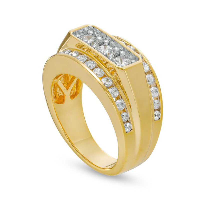 Men's 2.0 CT. T.W. Certified Lab-Created Diamond Border Three Stone Ring in Solid 14K Gold (F/SI2)