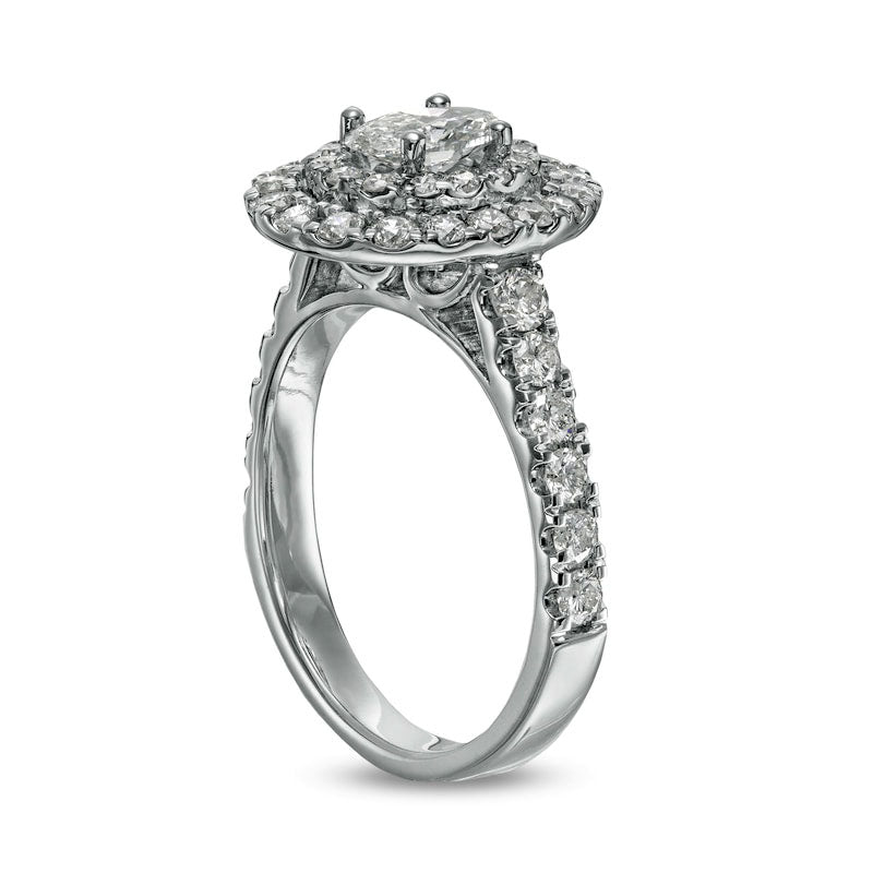 1.5 CT. T.W. Oval Natural Diamond Double Frame Engagement Ring in Solid 14K White Gold (I/SI2)