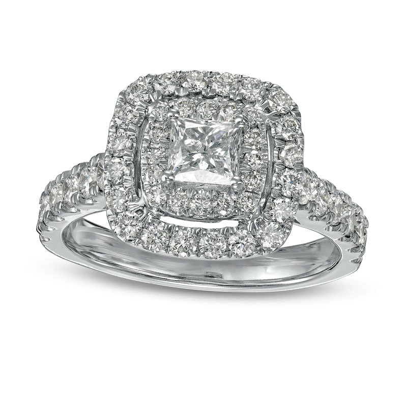 1.5 CT. T.W. Princess-Cut Natural Diamond Double Frame Engagement Ring in Solid 14K White Gold (I/I2)