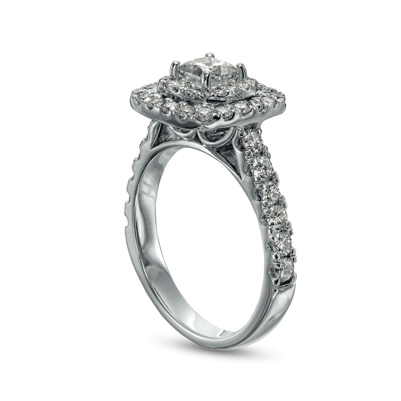 1.5 CT. T.W. Princess-Cut Natural Diamond Double Frame Engagement Ring in Solid 14K White Gold (I/I2)