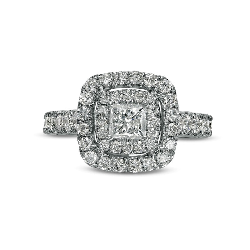 1.5 CT. T.W. Princess-Cut Natural Diamond Double Frame Engagement Ring in Solid 14K White Gold (I/I2)